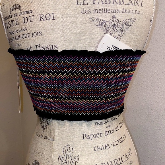 Forever 21 woven crop top bandeau black & neons L​ - Picture 3 of 7